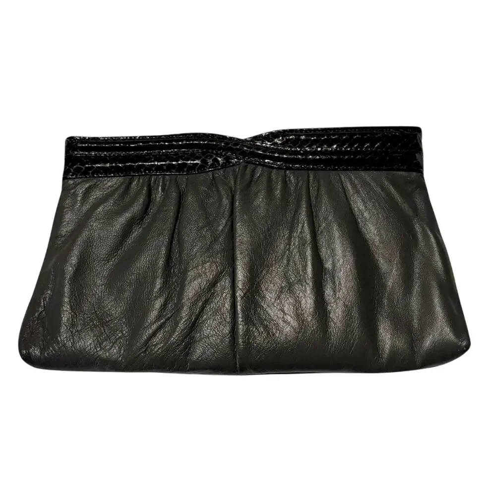 Vintage 1980s Ande Leather Clutch Shoulder Bag Gray